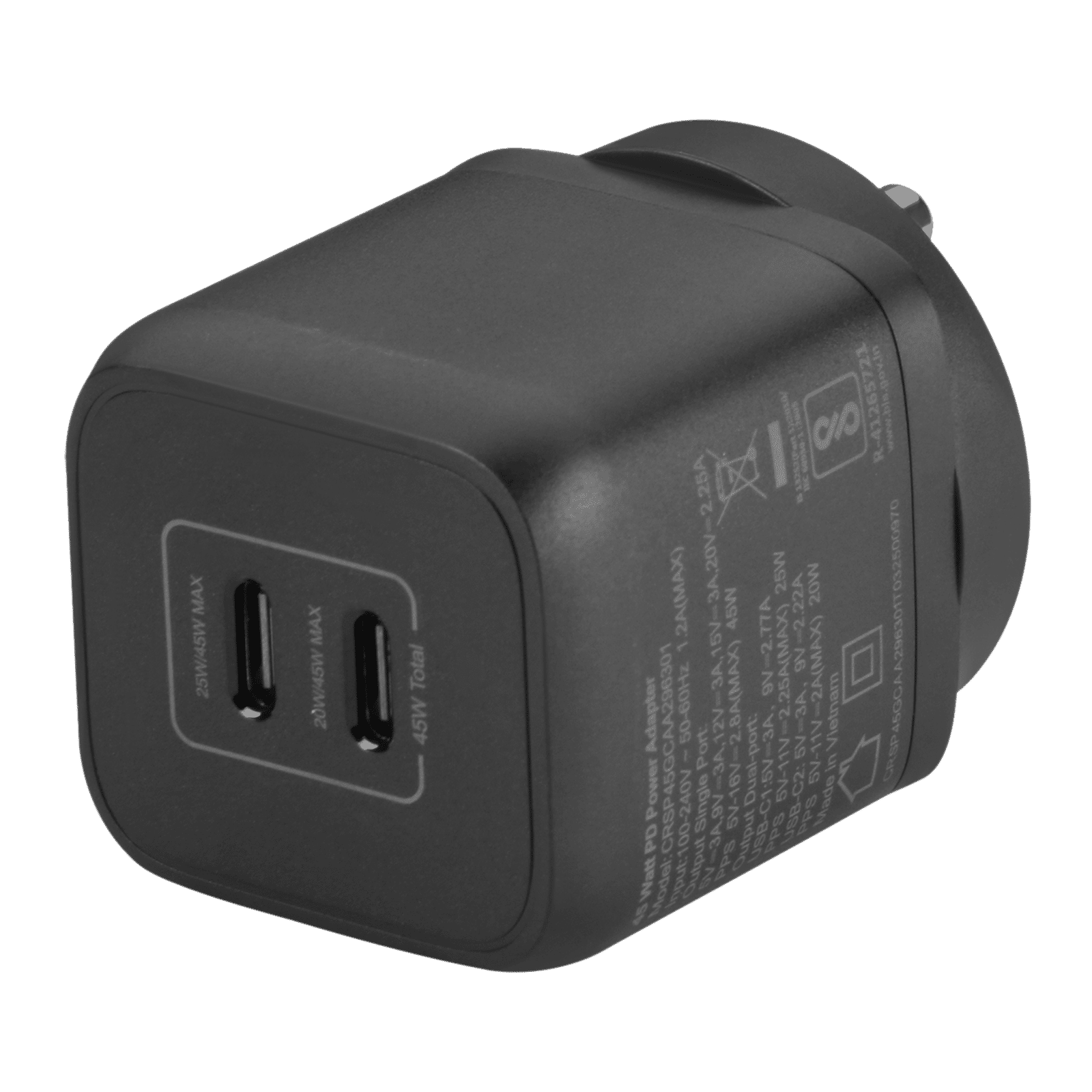 Buy Croma 45W Type C 2 Port GaN Charger (Adapter Only, Black